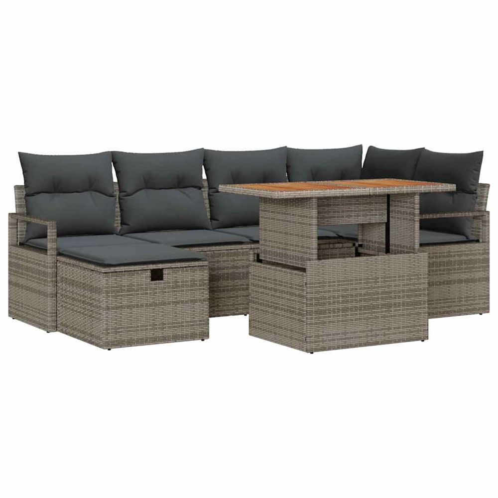 Ensemble de canapé de jardin 7 pc gris polyrotin