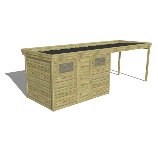 Abri de jardin bois pin traité autoclave 27mm - 6,94x2,14m / 15m2 - bac acier - abri français