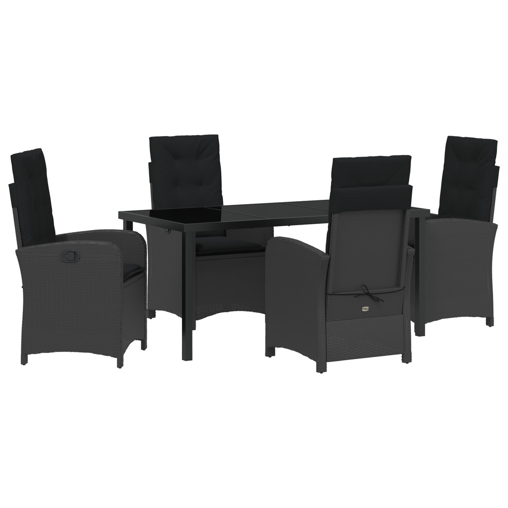 Set de salle à manger de jardin 5 pièces avec coussins noir poly rattan