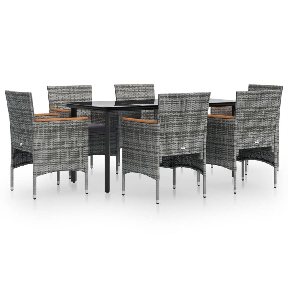 Ensemble à manger de jardin coussins 7pcs gris et noir