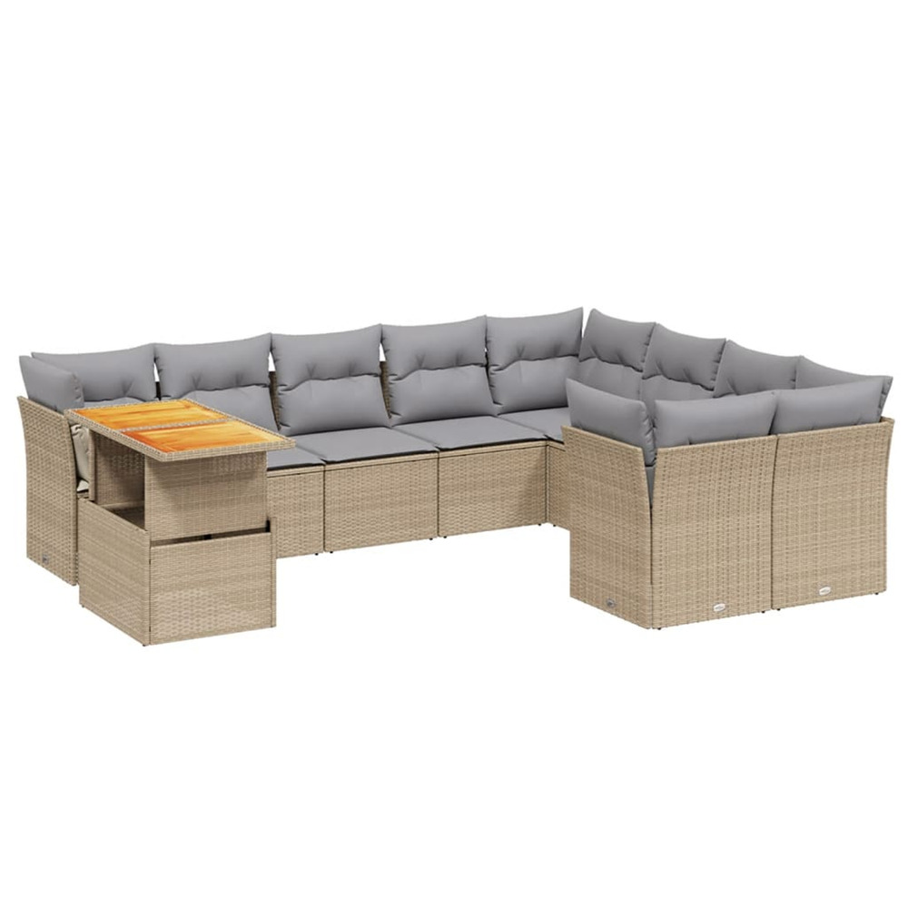 Salon de jardin avec coussins 10 pcs beige résine tressée