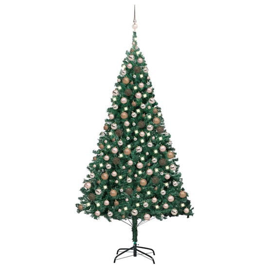 Arbre de noël artificiel pré-éclairé et boules vert 240 cm