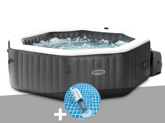 Kit spa gonflable purespa carbone octogonal bulles et jets 4 places + aspirateu