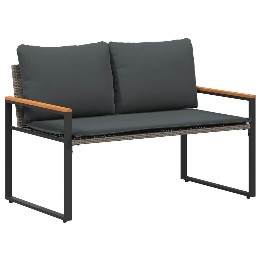 Banc avec coussin gris et gris foncé 115 x 65 x 72 cm rotin