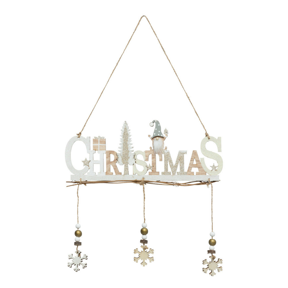Suspension de noël en bois avec déco christmas gnome et floçons h 29. 5 cm
