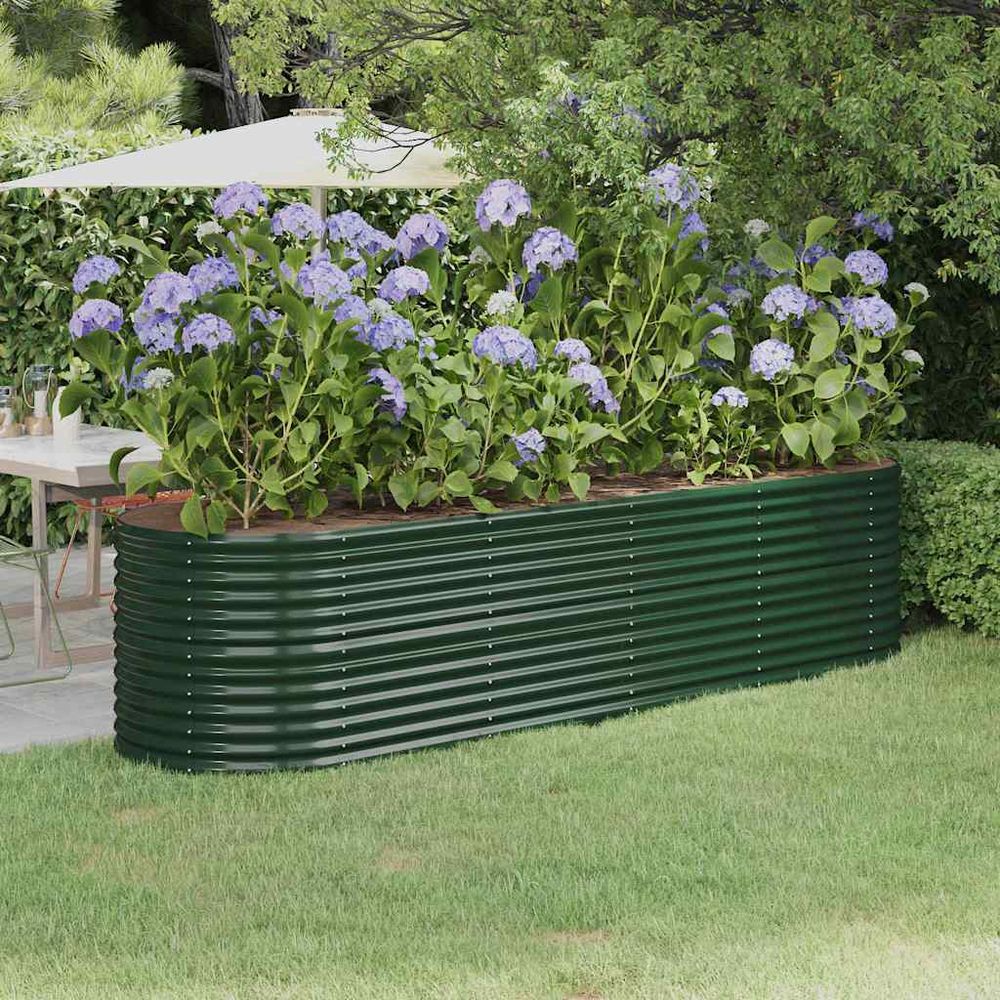 Jardinière haute ovale en acier galvanisé potager vert 296x80x68 cm