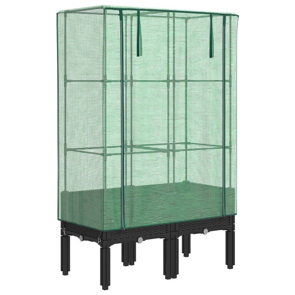 Jardinière d'extérieur surélevée avec housse aspect rotin 80x40x140 cm