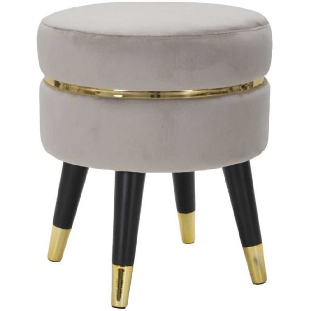 Pouf sur pieds en tissu paris 35 x 40.5 cm gris - noir et doré