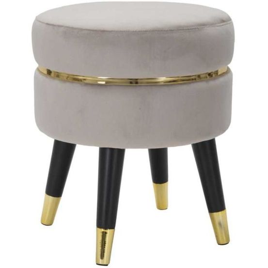 Pouf sur pieds en tissu paris 35 x 40.5 cm gris - noir et doré