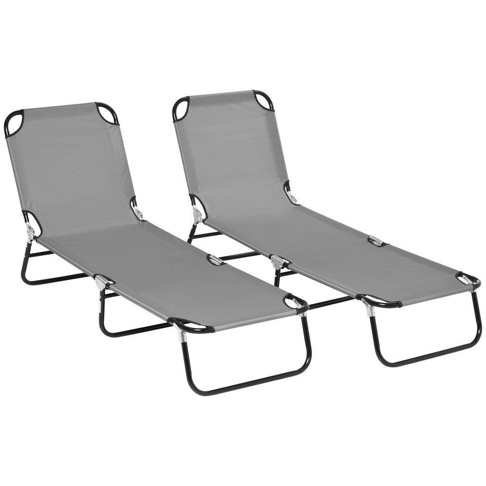 Ensemble de 2 transats de jardin pliants avec dossier réglable en hauteur dans 5 directions, jusqu’à 120 kg, chargeable