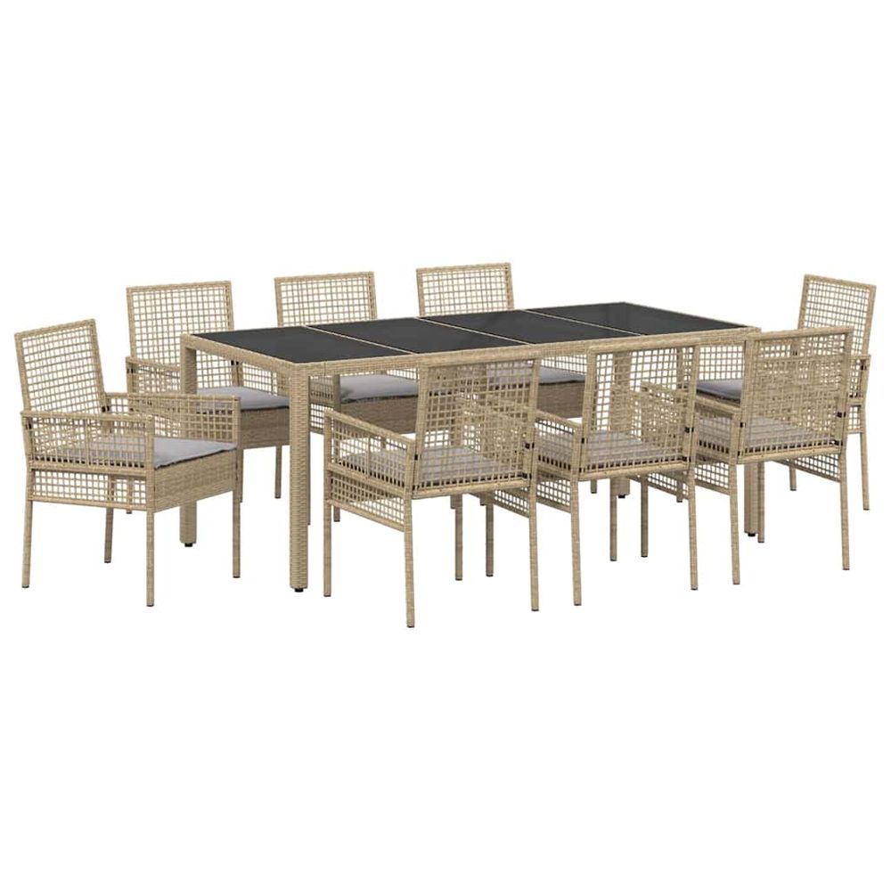 Ensemble de salle à manger pour jardin 9 pc beige polyrotin
