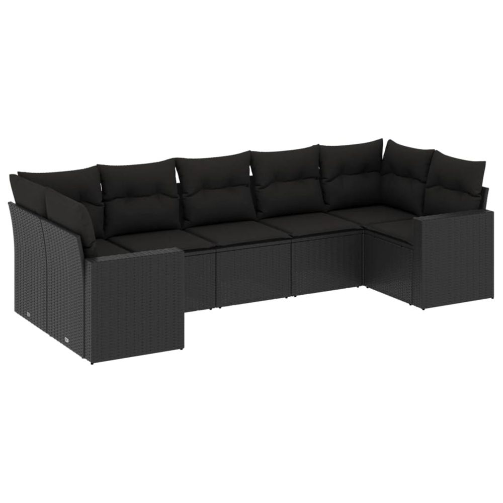 Salon de jardin 7 pcs avec coussins noir résine tressée