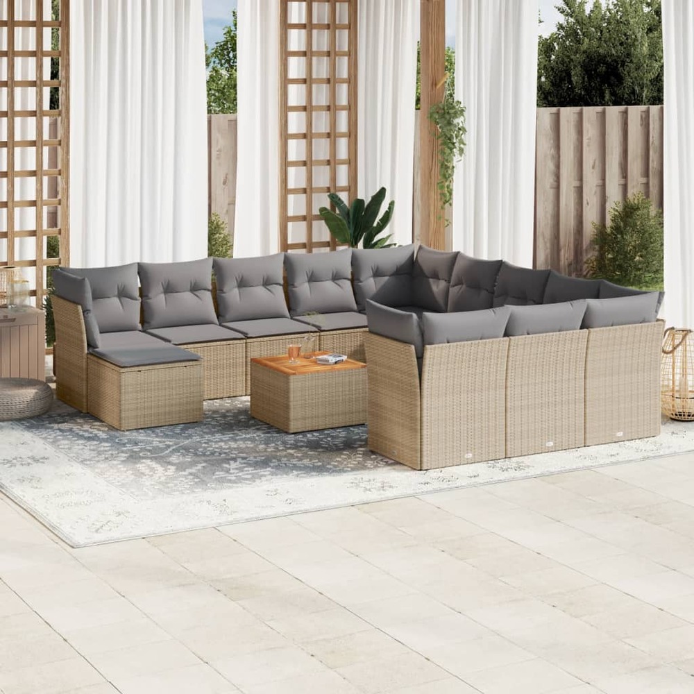 Salon de jardin avec coussins 13 pcs beige résine tressée