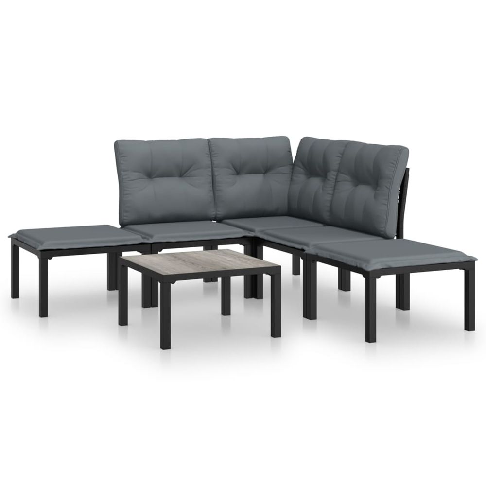 Salon de jardin 6 pcs noir et gris résine tressée
