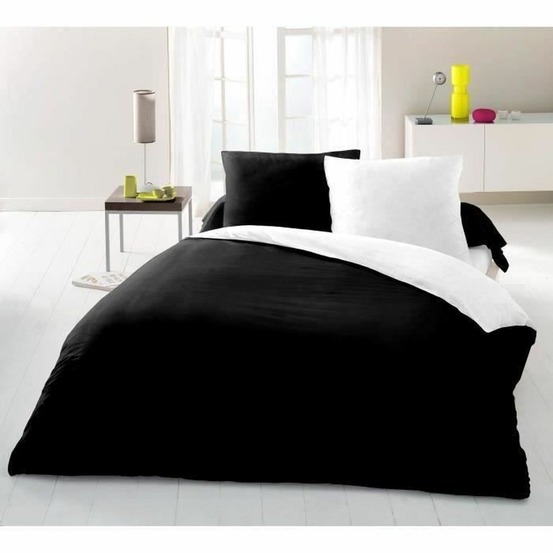 Parure housse de couette - 240 x 260 cm - 100% coton - bicolore noir et blanc