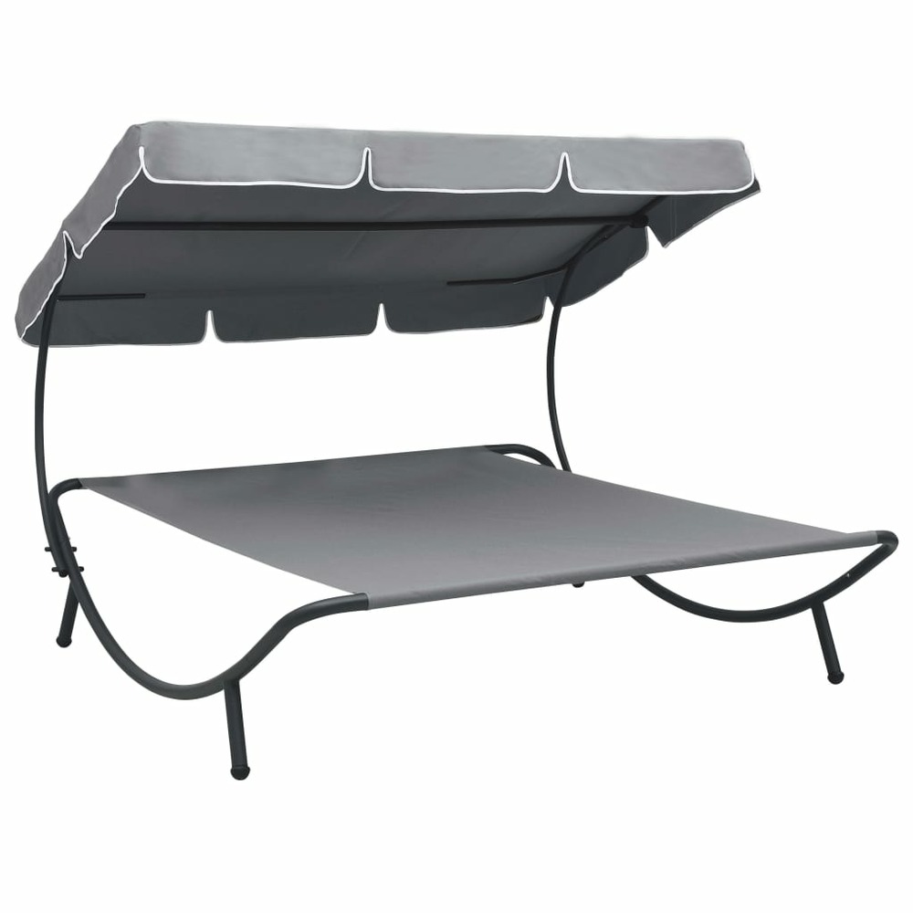 Lit de repos chaise longue transat d'extérieur 200 cm avec auvent gris