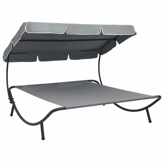 Lit de repos chaise longue transat d'extérieur 200 cm avec auvent gris