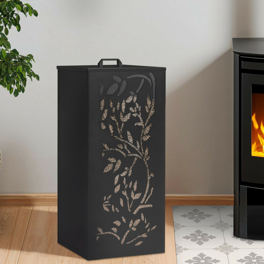 Réservoir à granulés 55 kg noir rangement à pellets 36 x 36 x 87 cm - motif floral