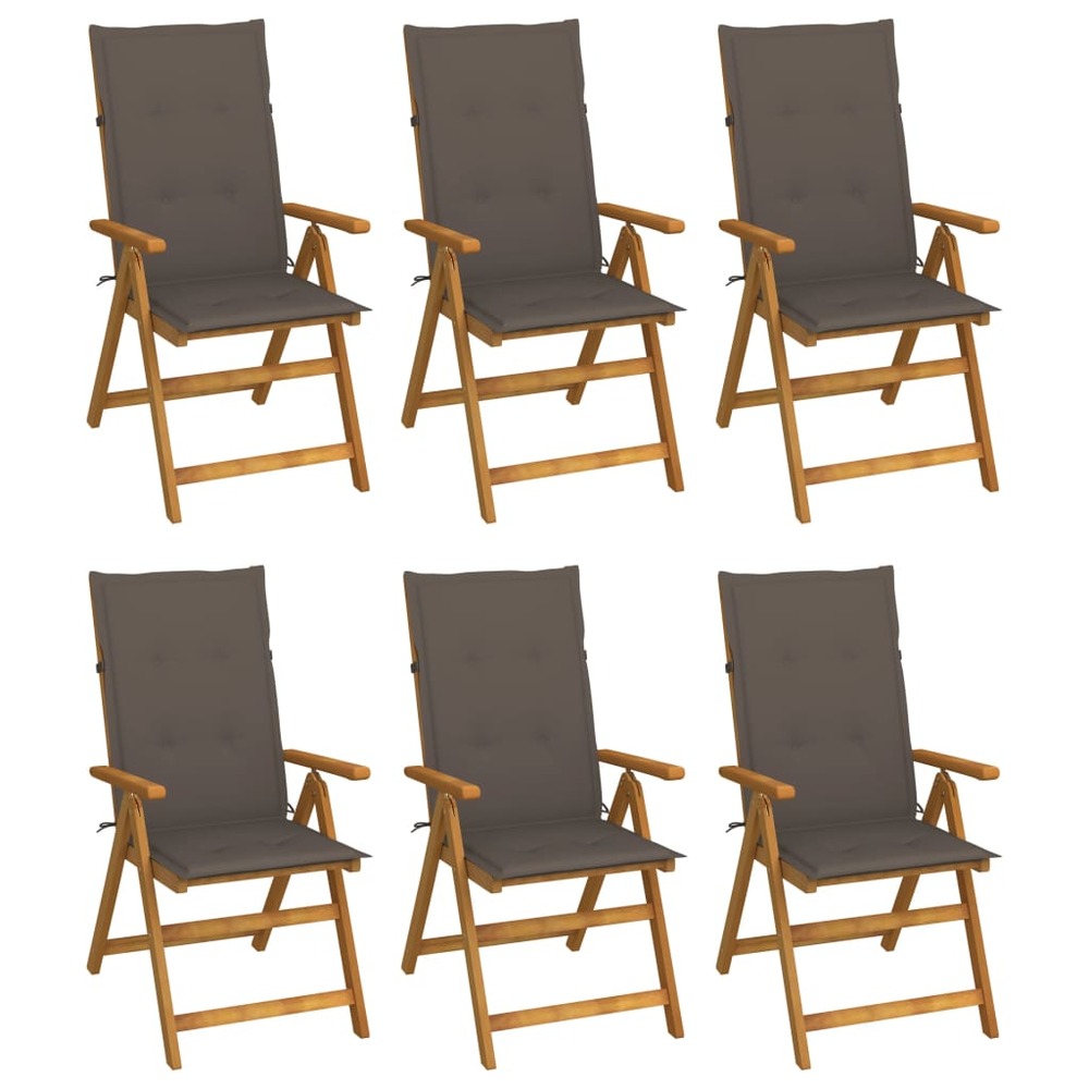 Chaises pliables de jardin lot de 6 avec coussins bois d'acacia
