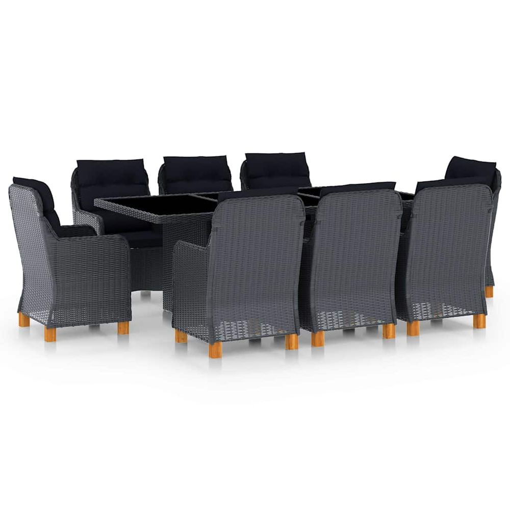 Mobilier à dîner 9 pcs avec coussins résine tressée gris foncé