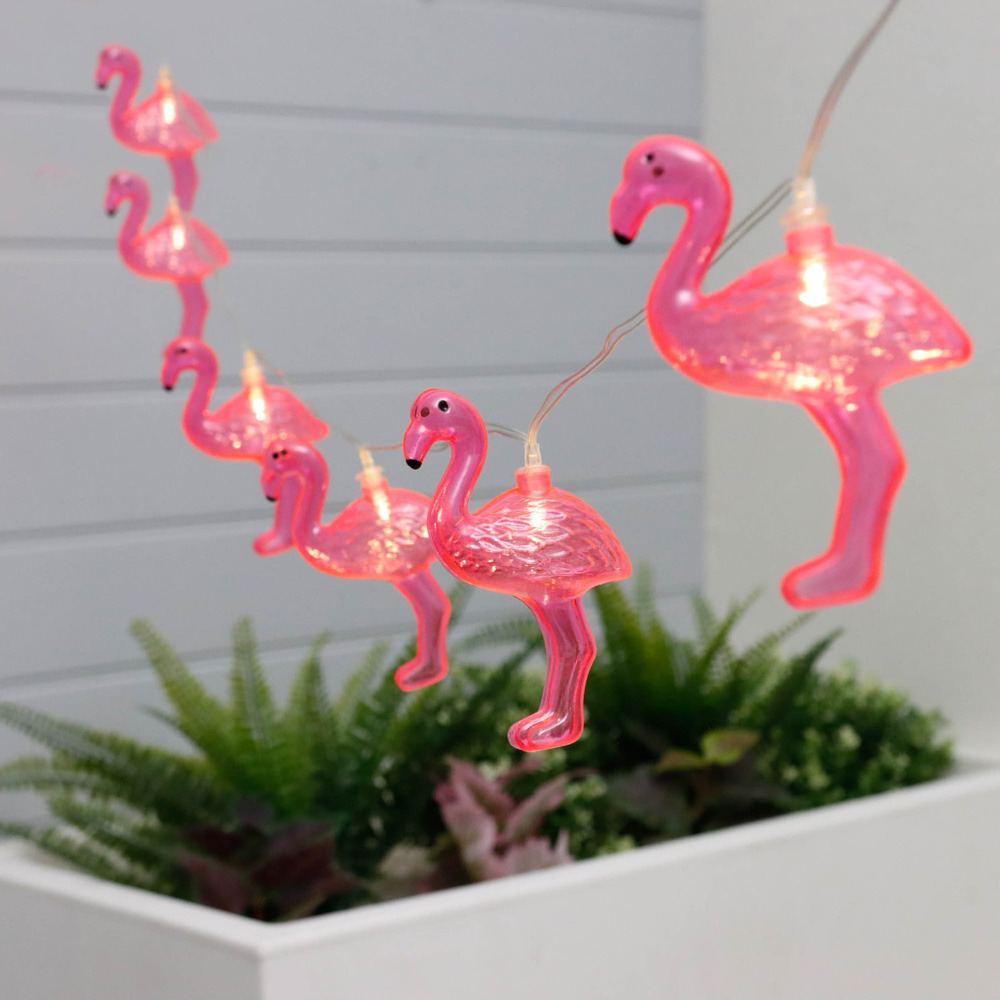 Guirlande lumineuse flamant rose led - 10 lumières - énergie solaire