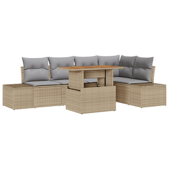 Ensemble de canapé de jardin 6 pièces avec coussins beige poly rattan