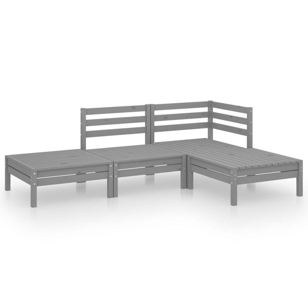 Salon de jardin 4 pcs gris bois de pin massif