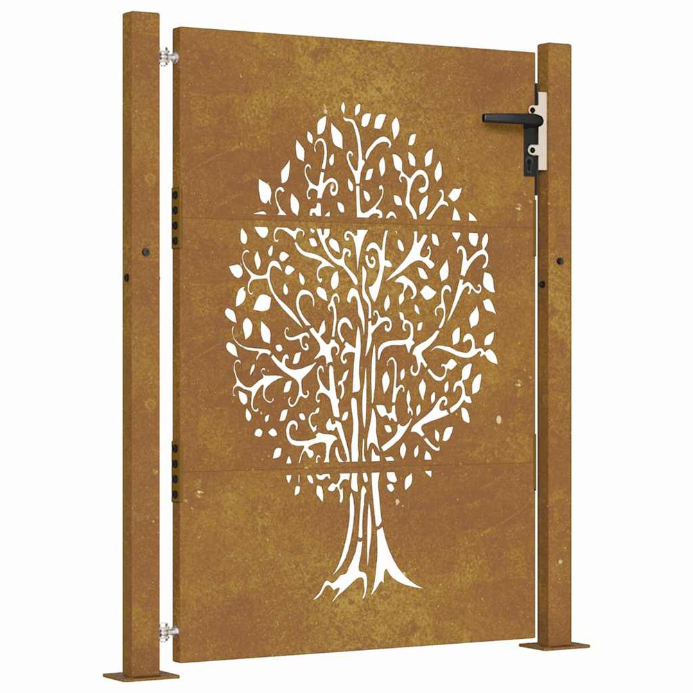 Portail de jardin 100x150 cm en acier corten avec motif arbre