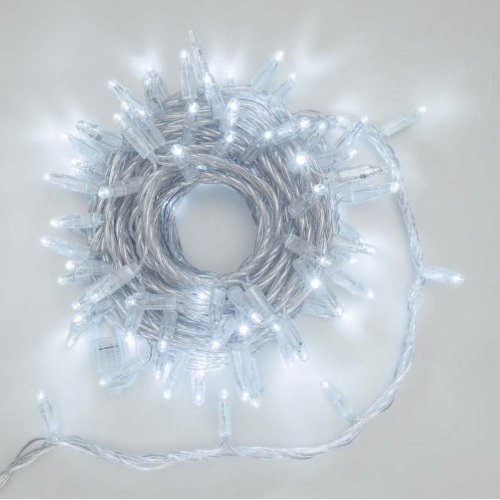 Guirlande lumineuse 10m extensible 96 led blanc froid 8 programmes cable transparent 24v lotti