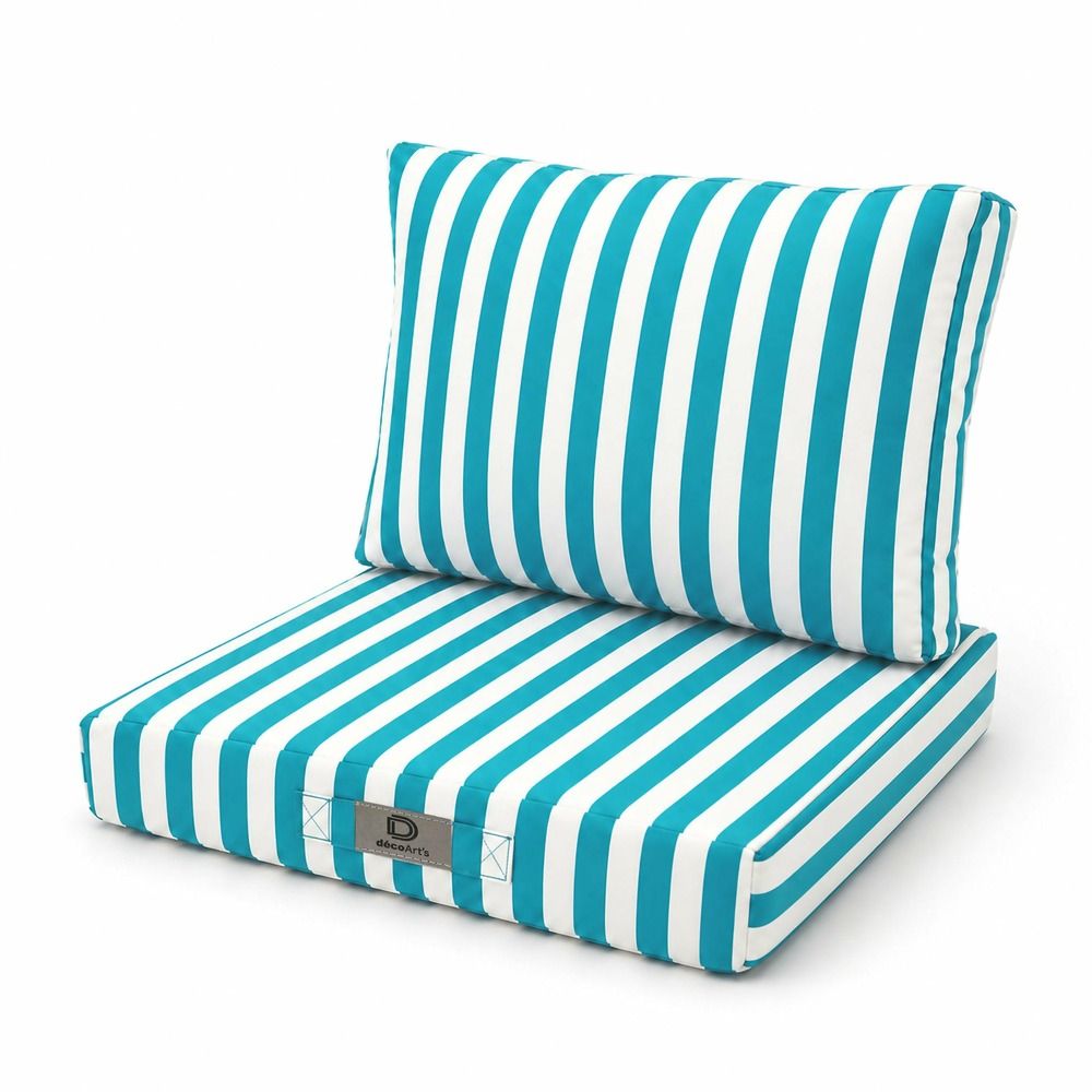 Ensemble coussins chaise jardin 40x40 rayure turquoise - premium 270g (assise + dossier)