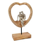Statuette couple coeur bois aluminium 36cm