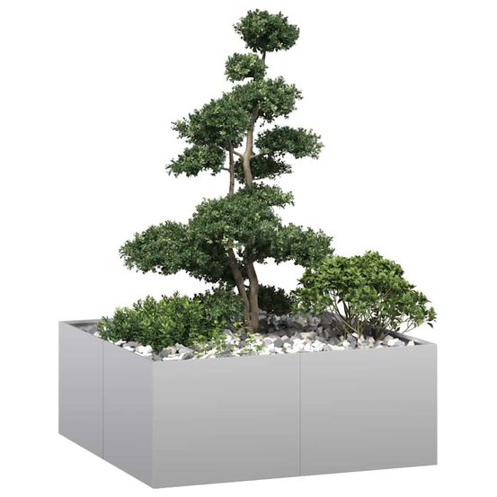 Potager surélevé carré acier galvanisé argent 100x100x40 cm