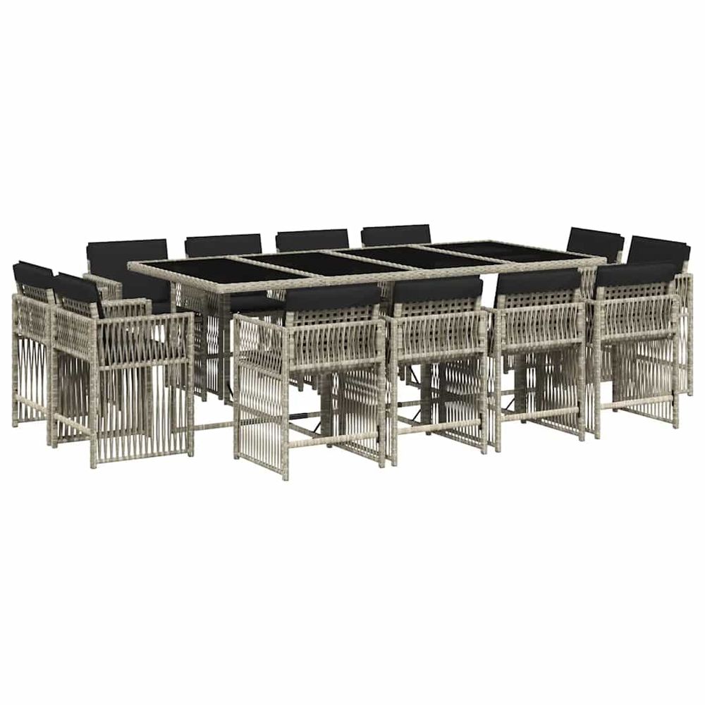 Ensemble à manger de jardin et coussins 13 pcs gris clair rotin