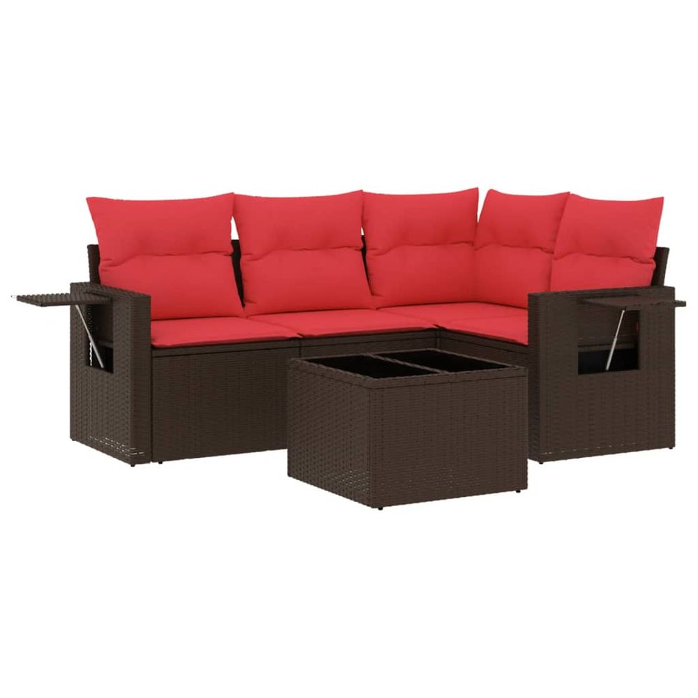 Ensemble de canapé de jardin 5 pcs avec coussins marron