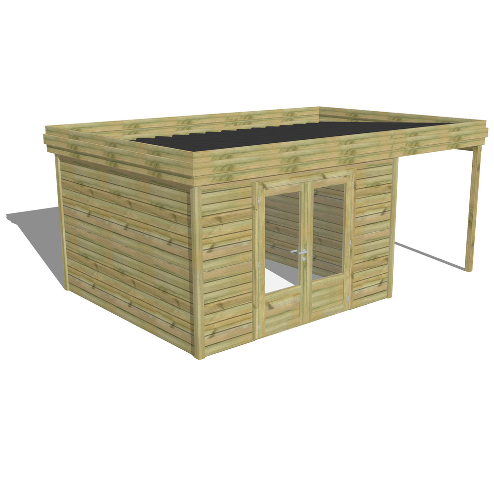 Abri de jardin bois pin traité autoclave 27mm - 5,44x3,44m / 19m2 - bac acier - abri français