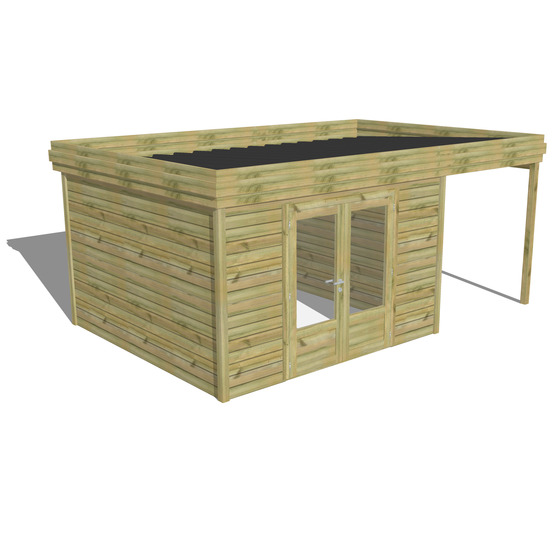 Abri de jardin bois pin traité autoclave 27mm - 5,44x3,44m / 19m2 - bac acier - abri français