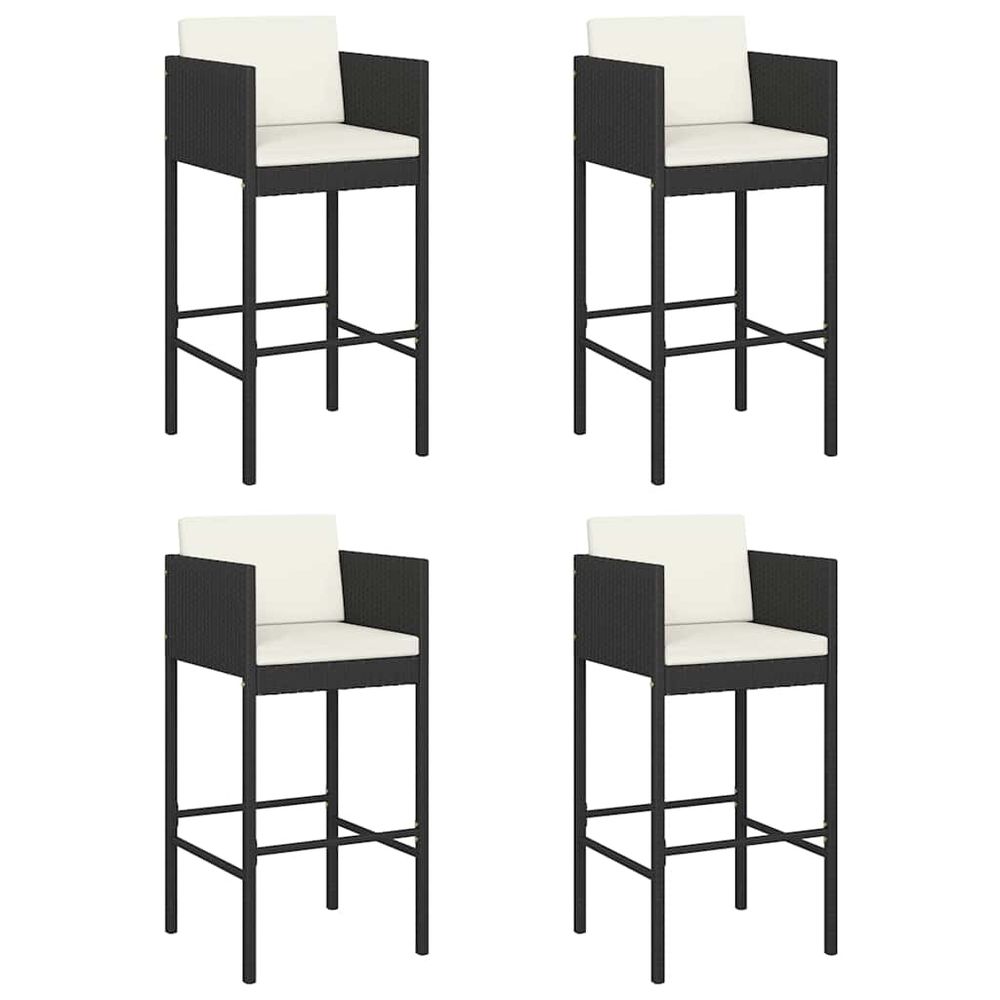 Tabourets de bar lot de 4 avec coussins noir résine tressée
