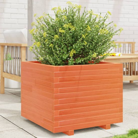 Potager carré surélevé en bois de pin massif – bac de plantation finition cire marron durable – 60cm brun