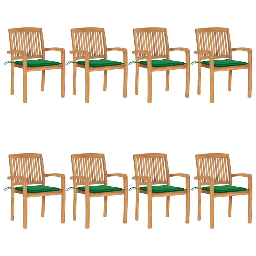 Chaises de jardin empilables avec coussins lot de 8 teck solide