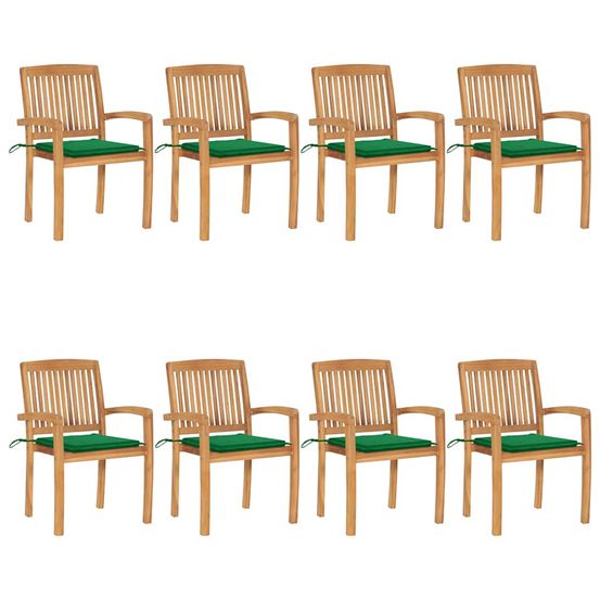 Chaises de jardin empilables avec coussins lot de 8 teck solide