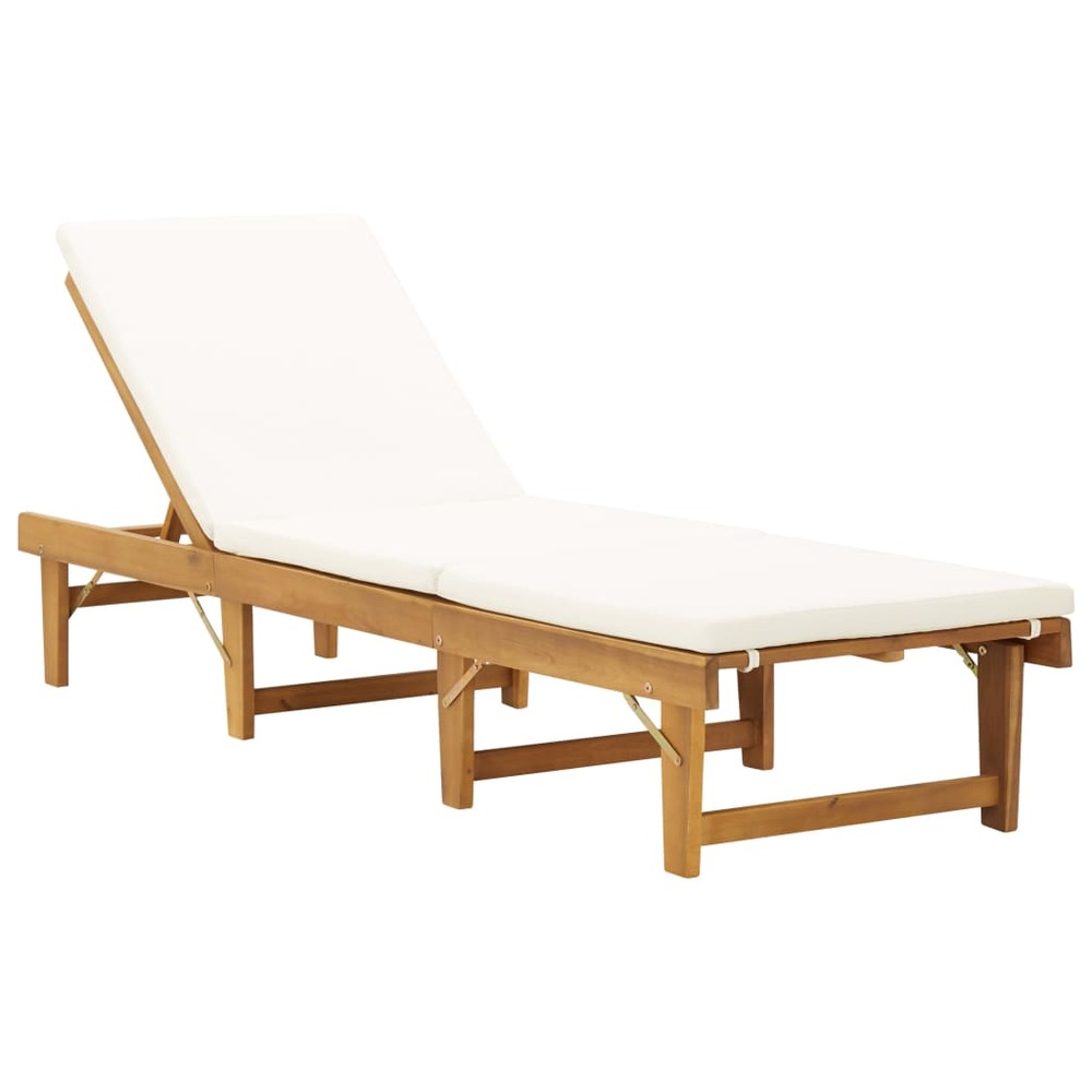 Transat chaise longue bain de soleil lit de jardin terrasse meuble d'extérieur pliante avec coussin bois d'acacia solide 02_0
