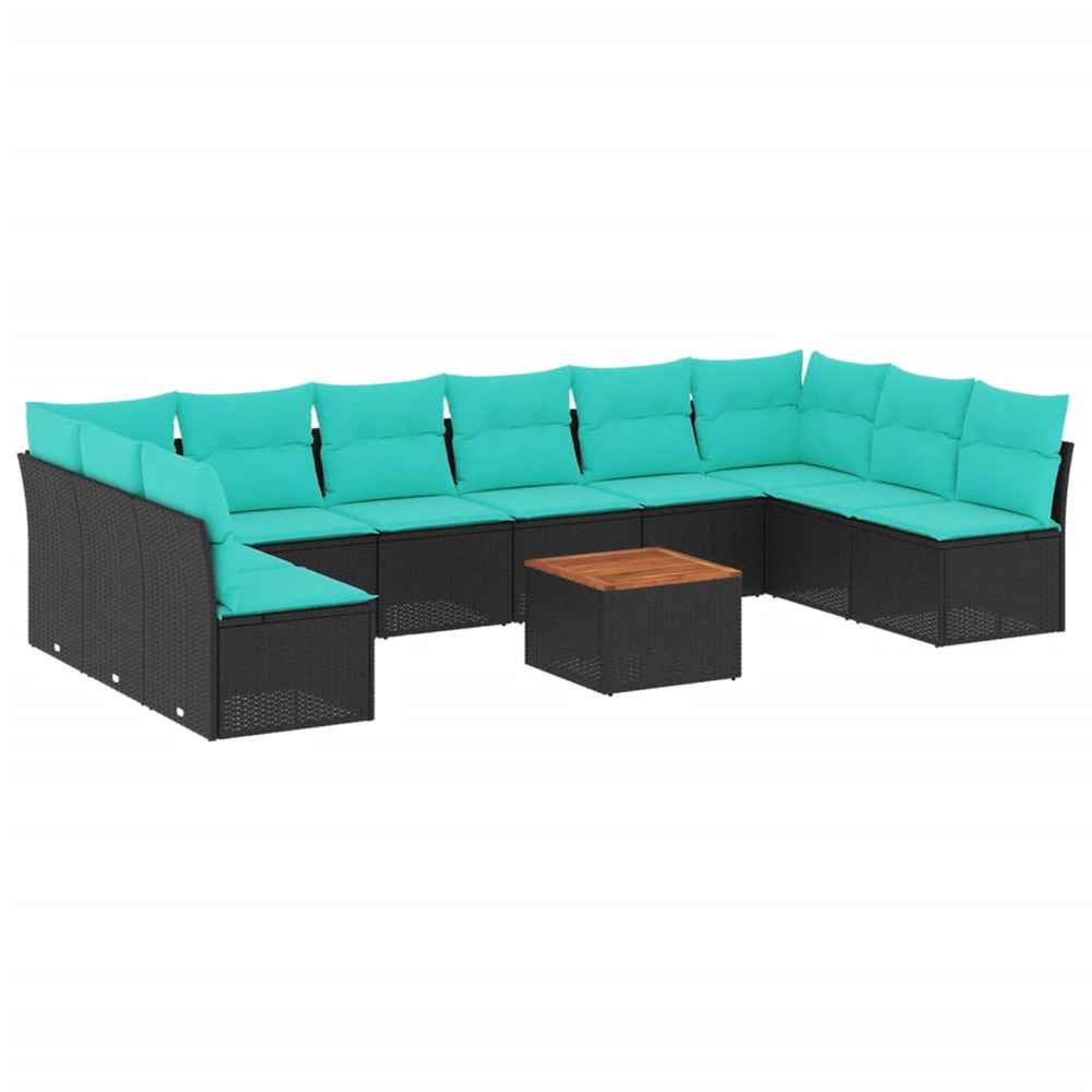 Salon de jardin 11 pcs avec coussins noir résine tressée