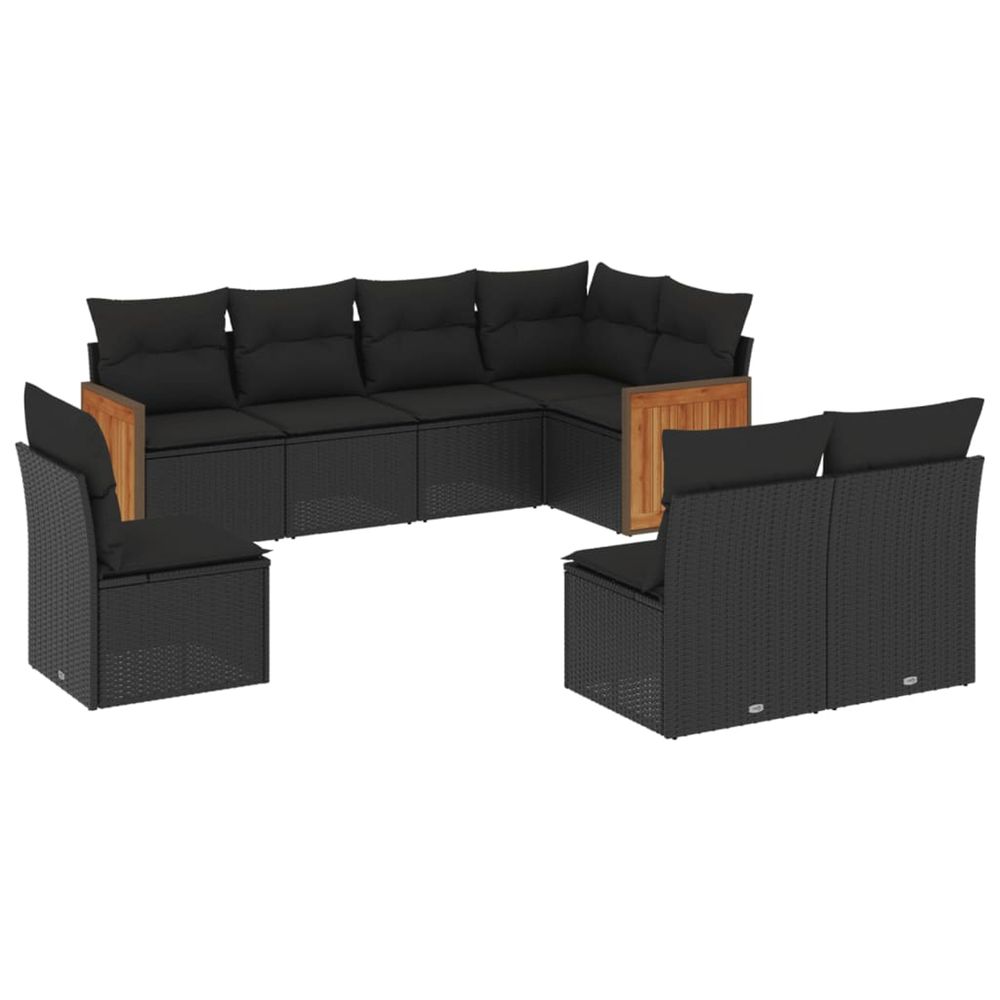 Salon de jardin 8 pcs avec coussins noir résine tressée