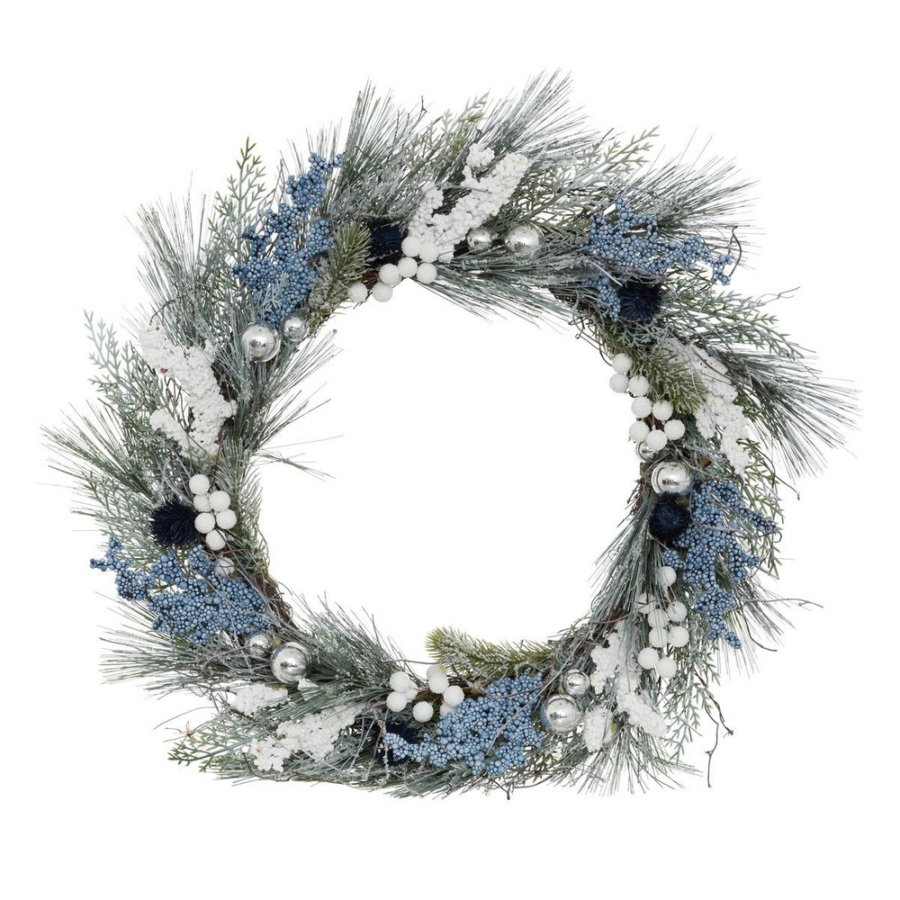 Couronne noël d.50cm bleu et blanc