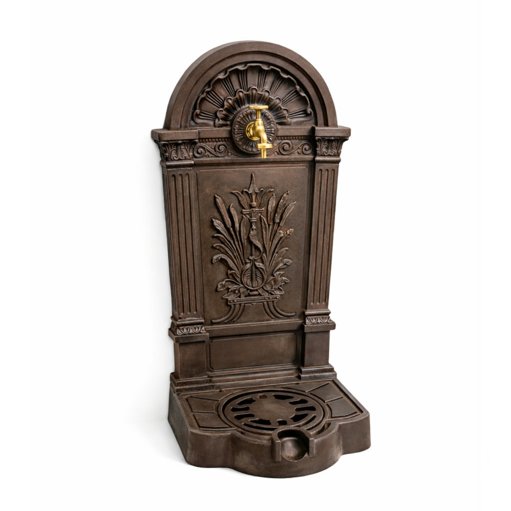 Fontaine de jardin extérieur fonte aluminium marron roseaux 84cm