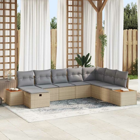 Ensemble de canapé de jardin avec coussin 9 pcs beige polyrotin