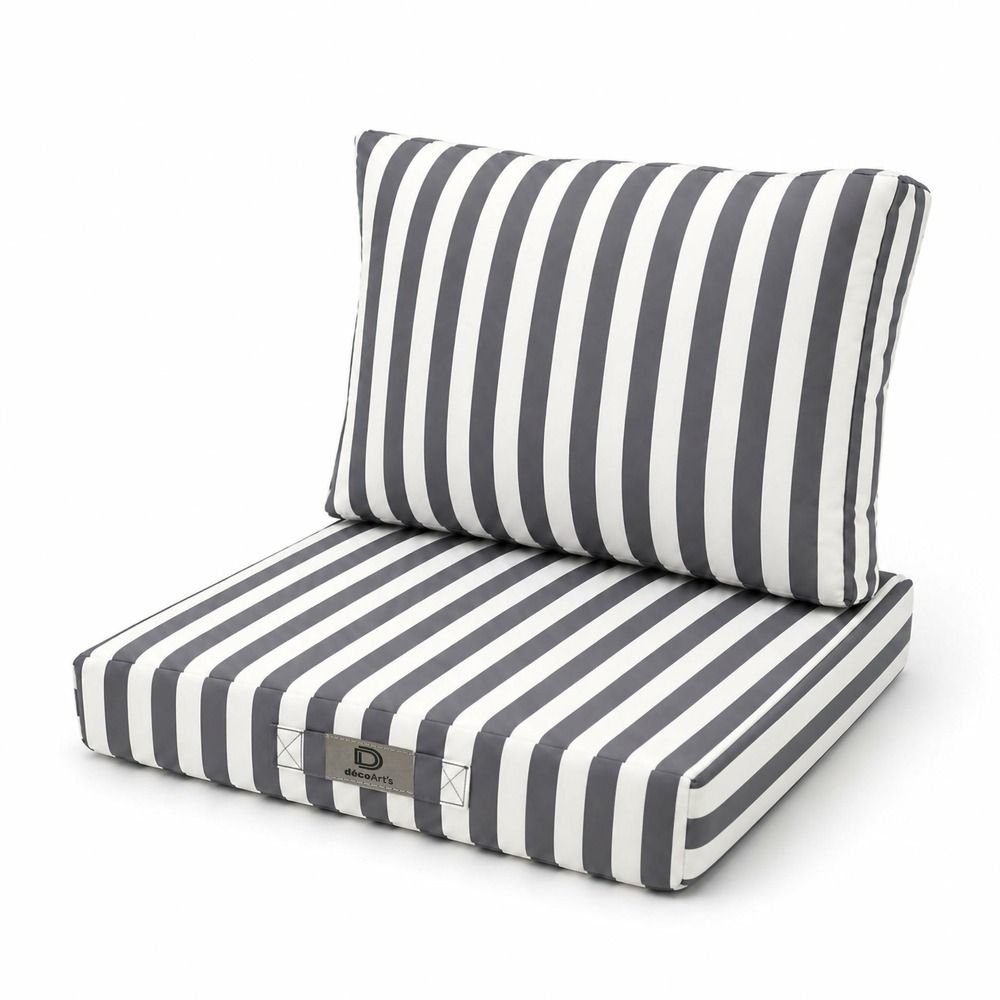 Ensemble coussins chaise jardin 40x40 rayure gris foncé - premium 270g (assise + dossier)