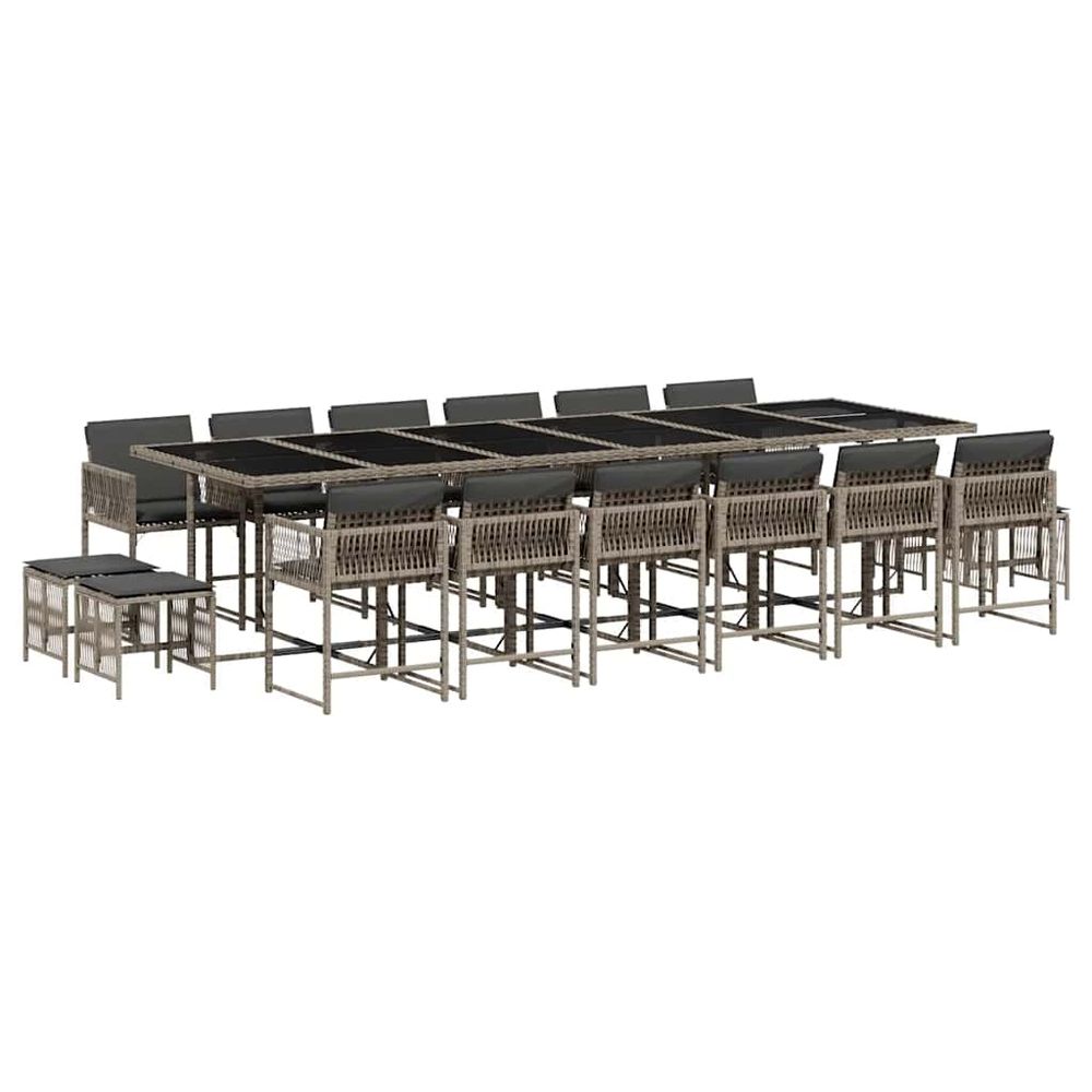 Ensemble à manger de jardin 17 pcs et coussins résine tressée