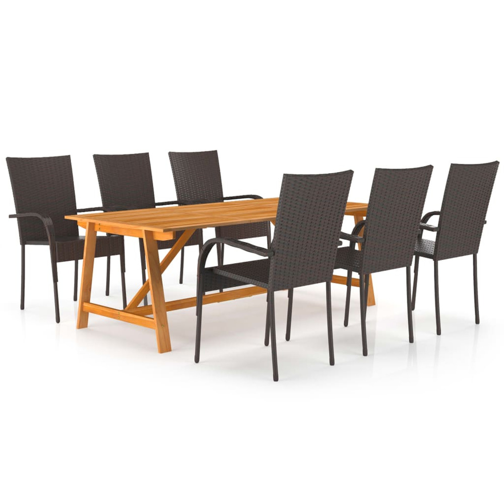 Ensemble à manger de jardin 7 pcs marron