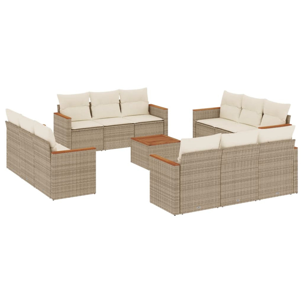 Salon de jardin avec coussins 13 pcs beige résine tressée